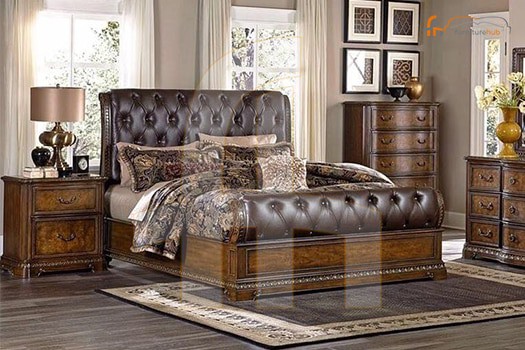 FH-5882 Upholstered Sleigh Bed in Cherry