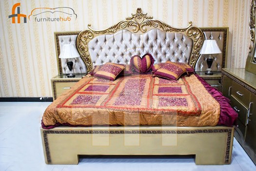 FH-5545 Crown Carving Bed with 2 side tables