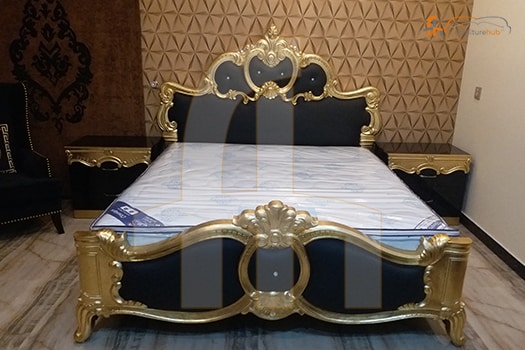 FH-5891 Black & Gold Bed with Leather Cardboard