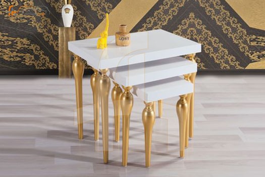 FH-5426 White & Gold Nest Table