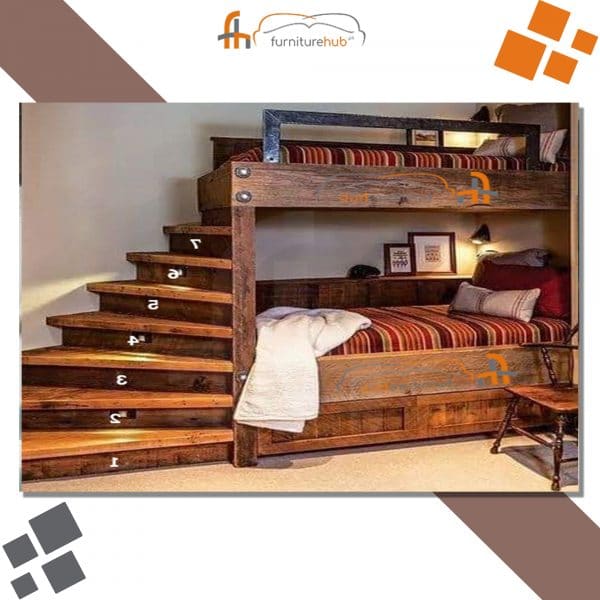 Bunk Bed Design With The Wooden Stairs Style At Furniturehub.Pk