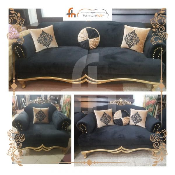 Black Sofa With Gold Combination On Sale At Furniturehub.Pk