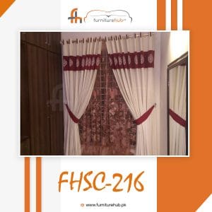 Pinch Pleat Curtain In Maroon And White Available At Furniturehub.Pk