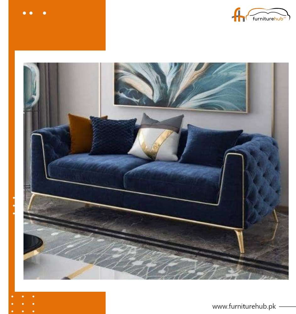 FH-1733 Blue Sofa Set With Brass Touch