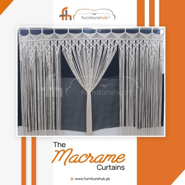 Macrame Curtain Panel Diamond Style Strings Available At Furniturehub