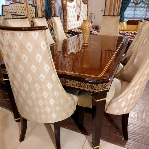 FH-7187 Rolling Craw Dining table with 8 chairs set